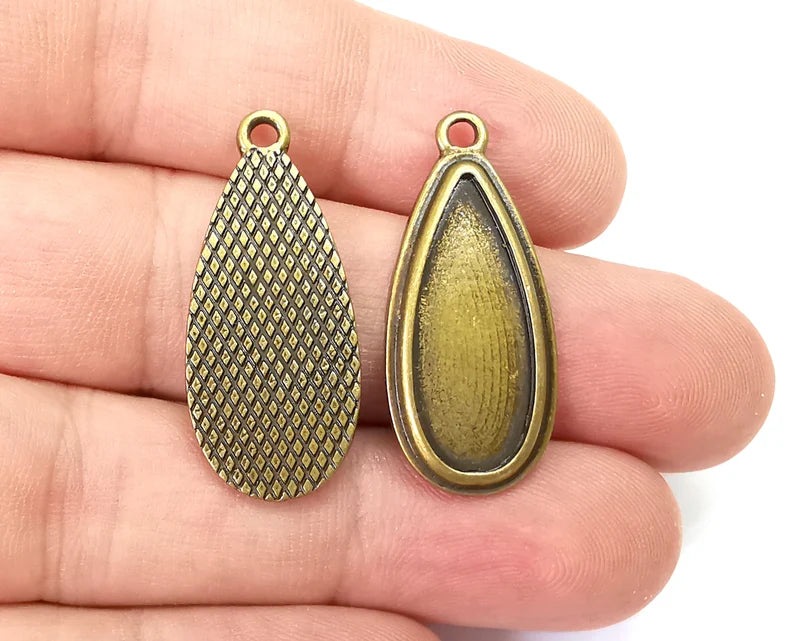 Teardrop Charm Bezel, Resin Blank, Mosaic Pendant Frame, Cabochon Base,Dry Flower Setting, Antique Bronze Plated (25x10mm) G28690