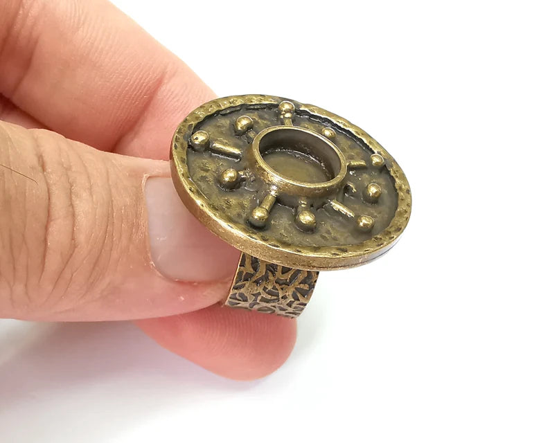 Antique Bronze Ring Blank Setting, Cabochon Mounting, Adjustable Resin Ring Base Bezels, Mosaic Ring Setting, Inlay Ring Bezel (10mm) G28693