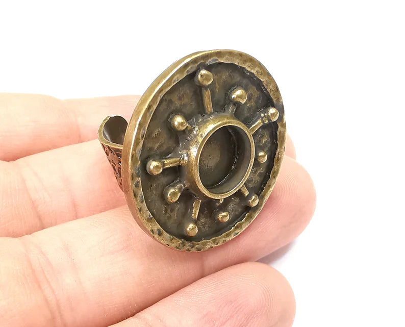 Antique Bronze Ring Blank Setting, Cabochon Mounting, Adjustable Resin Ring Base Bezels, Mosaic Ring Setting, Inlay Ring Bezel (10mm) G28693