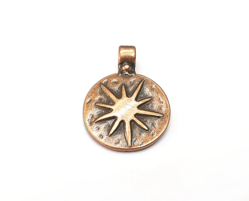 Sun, Star Charms, Antique Copper Plated Charms (32x23mm) G28803