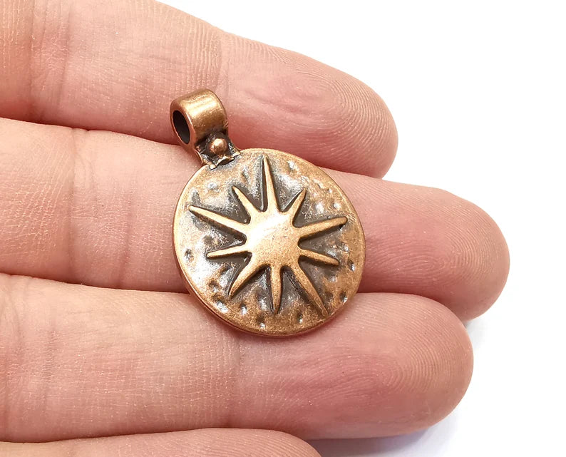 Sun, Star Charms, Antique Copper Plated Charms (32x23mm) G28803