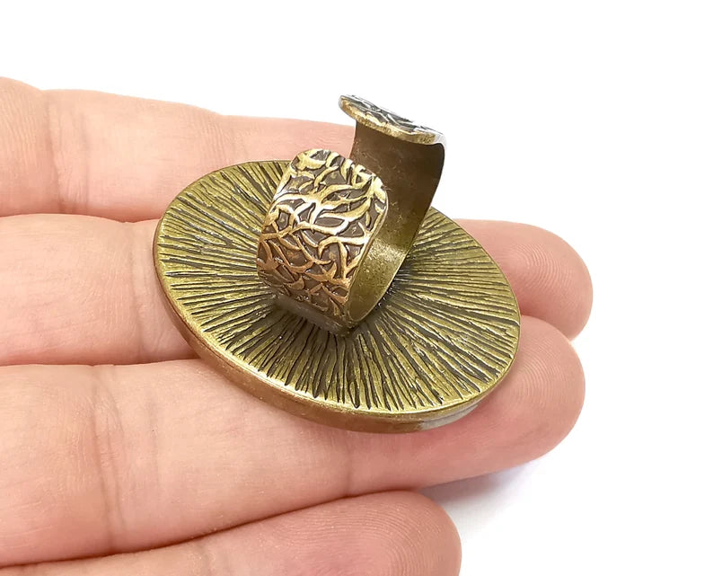Oval Ring, Branch Ring Blank Setting, Cabochon Mounting, Adjustable Resin Base Bezels, Antique Bronze Plated (40x30mm) G28697