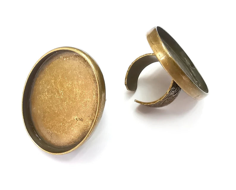 Oval Ring, Branch Ring Blank Setting, Cabochon Mounting, Adjustable Resin Base Bezels, Antique Bronze Plated (40x30mm) G28697