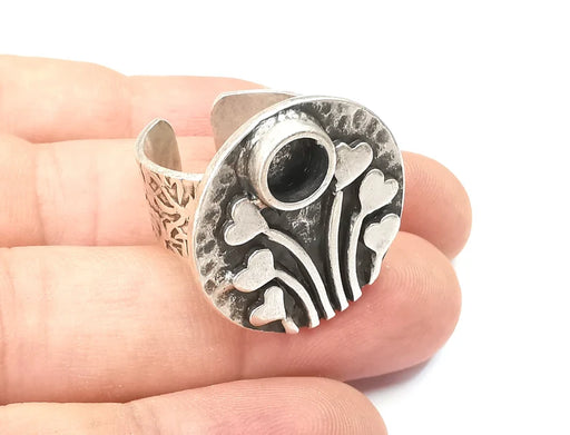 Heart Ring Blank Setting, Cabochon Mounting, Adjustable Resin Ring Base Bezels, Antique Silver Inlay Ring Mosaic Ring Bezel (6mm) G28699