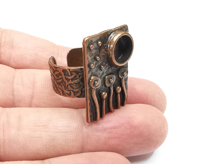Flower Ring Blank Settings, Mushrooms Cabochon Mounting, Adjustable Resin Ring Base Bezel, Antique Copper Inlay Mosaic Bezel (8mm) G28804