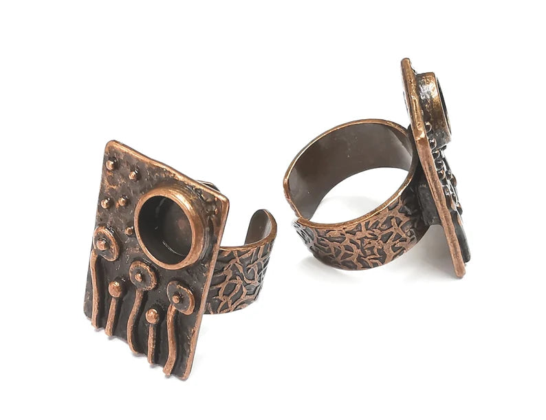 Flower Ring Blank Settings, Mushrooms Cabochon Mounting, Adjustable Resin Ring Base Bezel, Antique Copper Inlay Mosaic Bezel (8mm) G28804