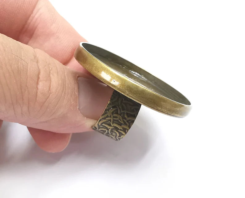 Round Antique Bronze Ring Blank Setting, Cabochon Mounting, Adjustable Resin Ring Base Bezels, Inlay Ring Mosaic Ring Bezel (40mm) G28806