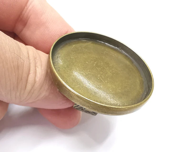 Round Antique Bronze Ring Blank Setting, Cabochon Mounting, Adjustable Resin Ring Base Bezels, Inlay Ring Mosaic Ring Bezel (40mm) G28806