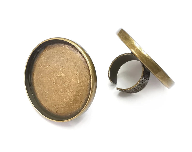 Round Antique Bronze Ring Blank Setting, Cabochon Mounting, Adjustable Resin Ring Base Bezels, Inlay Ring Mosaic Ring Bezel (40mm) G28806