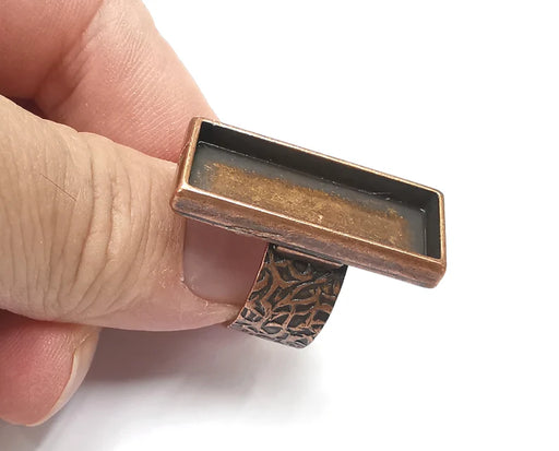 Rectangle Antique Copper Ring Blank Setting, Cabochon Mounting, Adjustable Resin Ring Base Bezels, Inlay Ring Mosaic Bezel (30x10mm) G28807