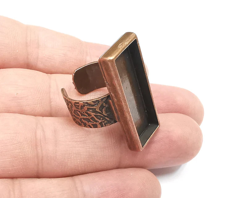 Rectangle Antique Copper Ring Blank Setting, Cabochon Mounting, Adjustable Resin Ring Base Bezels, Inlay Ring Mosaic Bezel (30x10mm) G28807