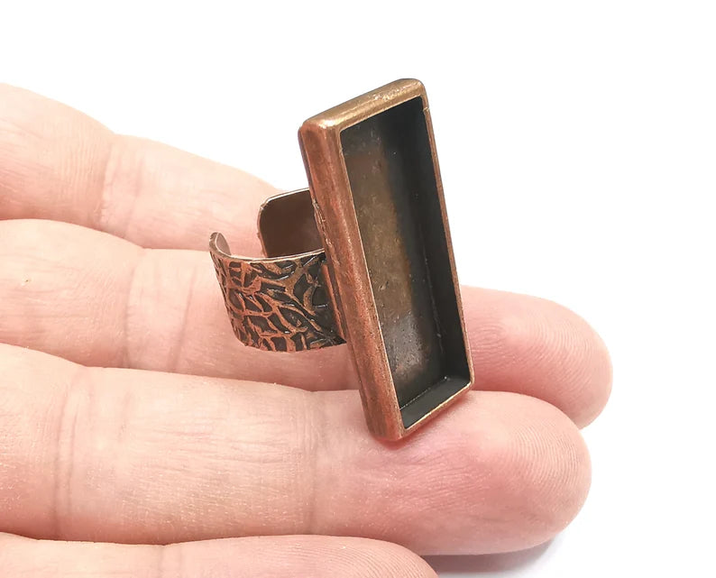 Rectangle Antique Copper Ring Blank Setting, Cabochon Mounting, Adjustable Resin Ring Base Bezels, Inlay Ring Mosaic Bezel (30x10mm) G28807