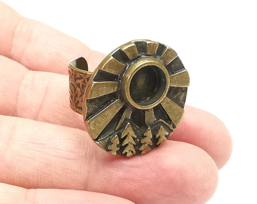 Sunlight Tree Jungle Mountain Ring Blank Setting, Cabochon Mounting, Adjustable Resin Ring Base Bezels, Antique Bronze Plated (8mm) G28810