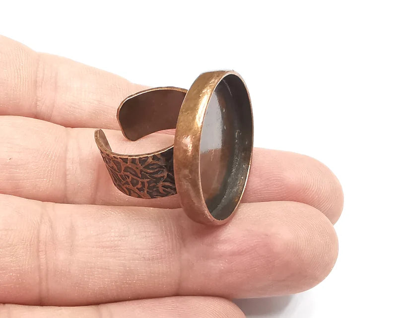 Round Antique Copper Ring Blank Setting, Cabochon Mounting, Adjustable Resin Ring Base Bezels, Inlay Ring Mosaic Ring Bezel (25mm) G28811