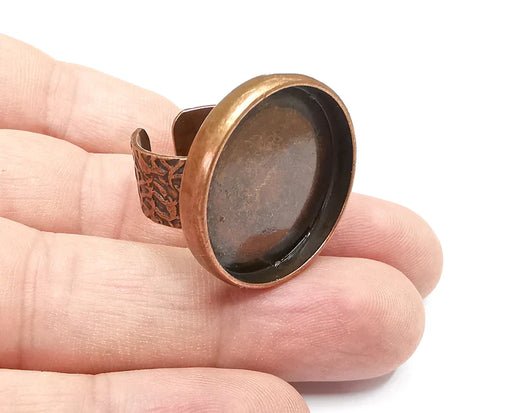 Round Antique Copper Ring Blank Setting, Cabochon Mounting, Adjustable Resin Ring Base Bezels, Inlay Ring Mosaic Ring Bezel (25mm) G28811