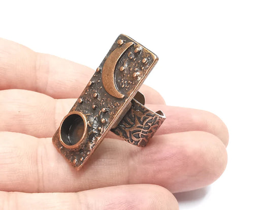 Sky Crescent Moon Ring Blank Setting, Cabochon Mounting, Adjustable Resin Ring Base, Antique Copper Inlay Mosaic Ring Bezel (8mm) G28812