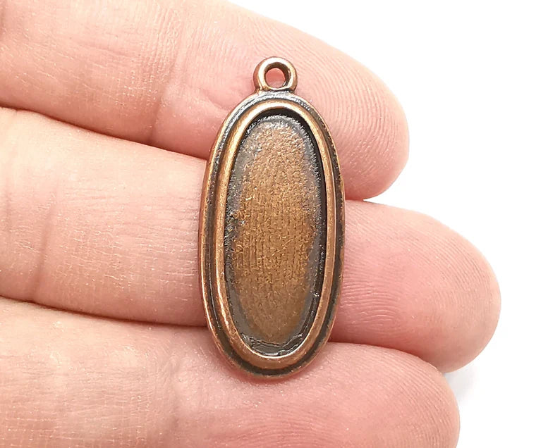 Oval Charm Bezel, Resin Blank, inlay Mounting, Mosaic Pendant Frame, Cabochon Base,Dry Flower Setting,Antique Copper Plated (25x10mm) G28816