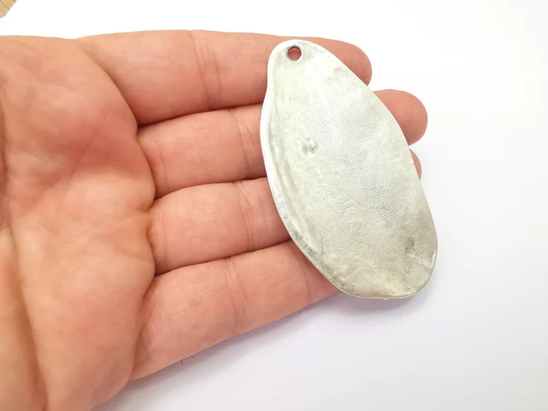 Antique Silver Unique Hammered Dangle Pendant, Antique Silver Plated DIY Charms (74x41mm) G28817