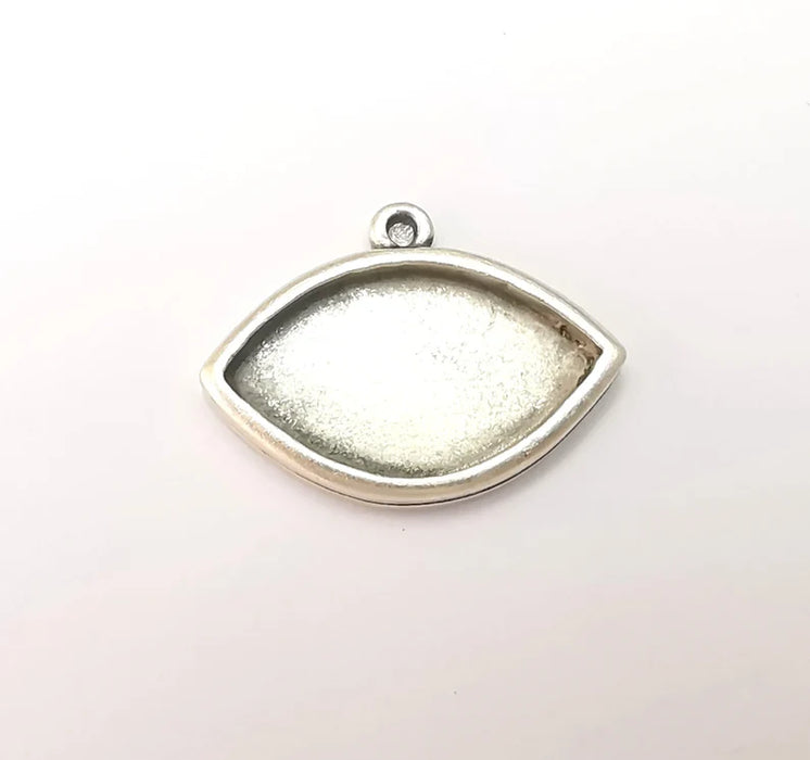 Marquise Charm Bezel, Resin Blank, inlay Mounting, Mosaic Pendant Frame, Cabochon Base, Dry Flower Setting, Antique Silver (24x14mm) G28818