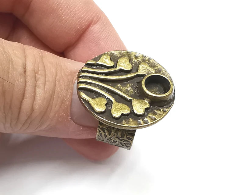 Heart Ring Blank Setting, Cabochon Mounting, Adjustable Resin Ring Base Bezels, Antique Bronze Inlay Ring Mosaic Ring Bezel (6mm) G28822