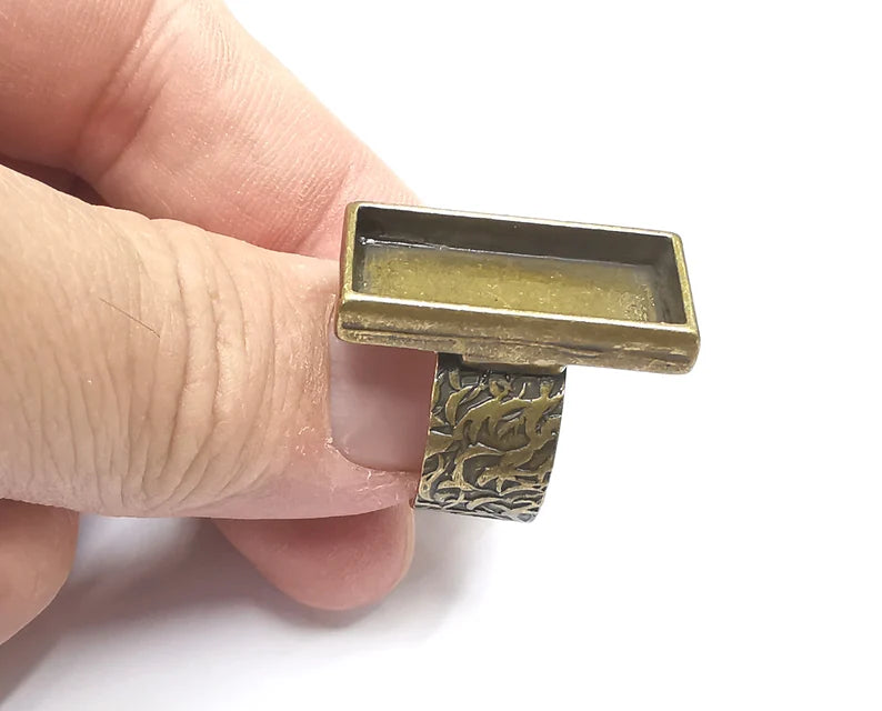 Rectangle Antique Bronze Ring Blank Setting, Cabochon Mounting, Adjustable Resin Ring Base Bezel, Inlay Ring Mosaic Ring Bezel (25x10mm) G28825