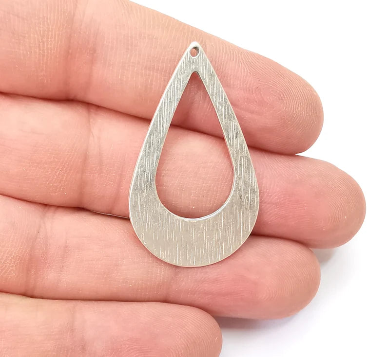 Brushed Drop Charms Antique Silver Plated Teardrop Charms (40x24mm) G28830