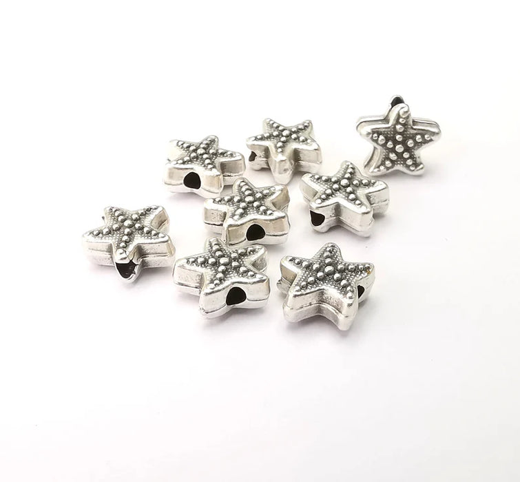 10 Starfish Beads Antique Silver Plated Metal Beads (10mm) G28832