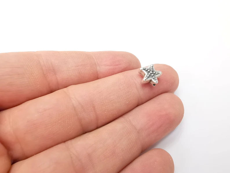 10 Starfish Beads Antique Silver Plated Metal Beads (10mm) G28832