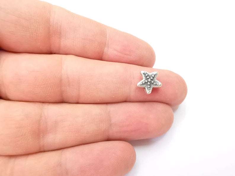 10 Starfish Beads Antique Silver Plated Metal Beads (10mm) G28832