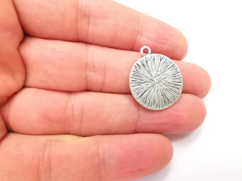 2 Wavy Sea and Sun Charm, Antique Silver Plated Charms (25x22mm) G28837