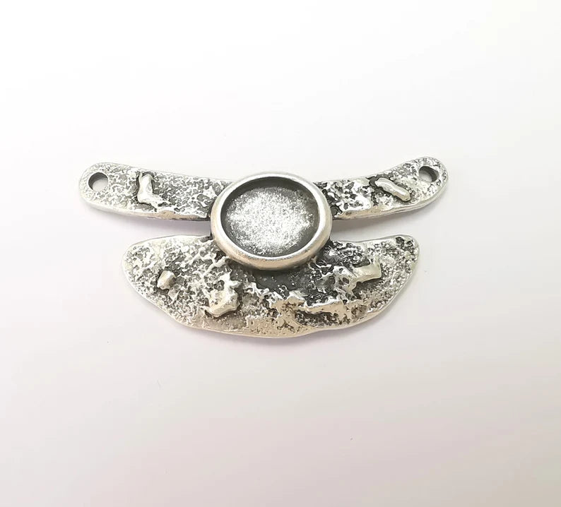 Unique Pendant Bezel, Resin Blank, inlay Mounting, Mosaic Frame Cabochon Base Dry Flower Setting, Antique Silver Plated 12x10mm bezel G28838