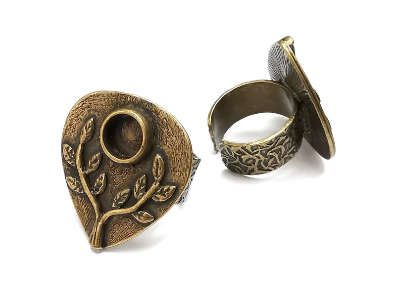 Tree Ring Blank Setting, Cabochon Mounting, Adjustable Resin Ring Base Bezels, Antique Bronze Inlay Ring Mosaic Ring Bezel (8mm) G28844