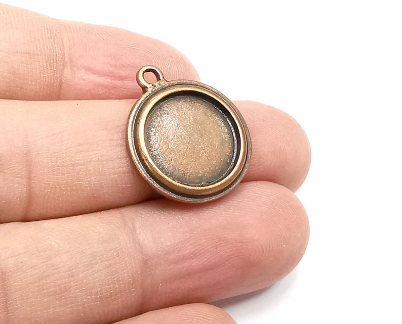 2 Round Charm Bezel, Resin Blank, inlay Mounting, Mosaic Pendant Frame, Cabochon Base, Dry Flower Setting, Antique Copper Plated (15mm) G28845