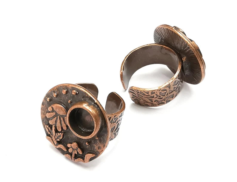Flower Ring Blank Setting, Cabochon Mounting, Adjustable Resin Ring Base Bezels, Antique Copper Inlay Ring Mosaic Ring Bezel (8mm) G28846