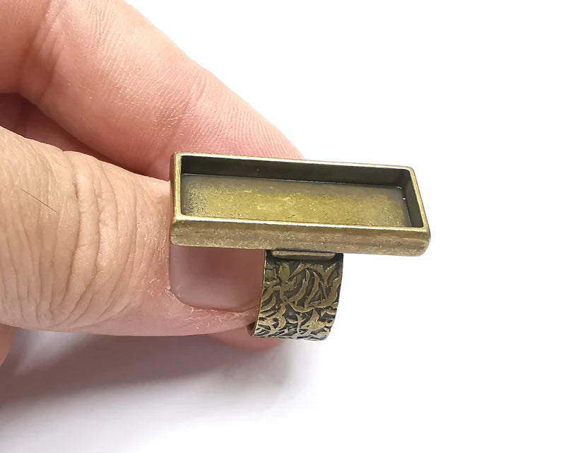 Rectangle Antique Bronze Ring Blank Setting, Cabochon Mounting, Adjustable Resin Ring Base Bezels, Inlay Ring Mosaic Bezel (30x10mm) G28848