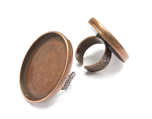 Oval Ring, Branch Ring Blank Setting, Cabochon Mounting, Adjustable Resin Base Bezels, Antique Copper Plated (40x30mm) G28850