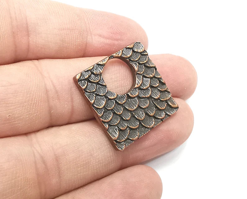 Feather Pattern Square Charms Antique Copper Plated Charms (25x25mm) G28856