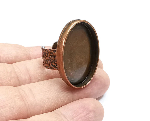 Oval Antique Copper Ring Blank Setting, Cabochon Mounting, Adjustable Resin Ring Base Bezels, Inlay Ring Mosaic Ring Bezel (30x22mm) G28858