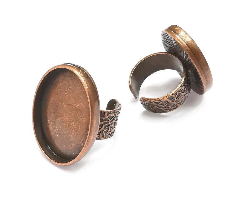 Oval Antique Copper Ring Blank Setting, Cabochon Mounting, Adjustable Resin Ring Base Bezels, Inlay Ring Mosaic Ring Bezel (30x22mm) G28858