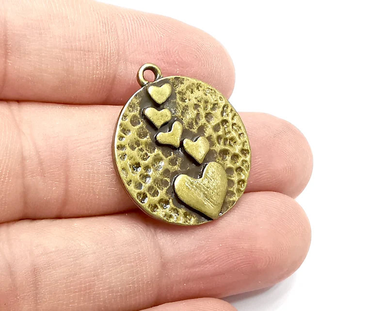 Hearts Charms, Antique Bronze Plated Hammered Charms (28x25mm) G28859