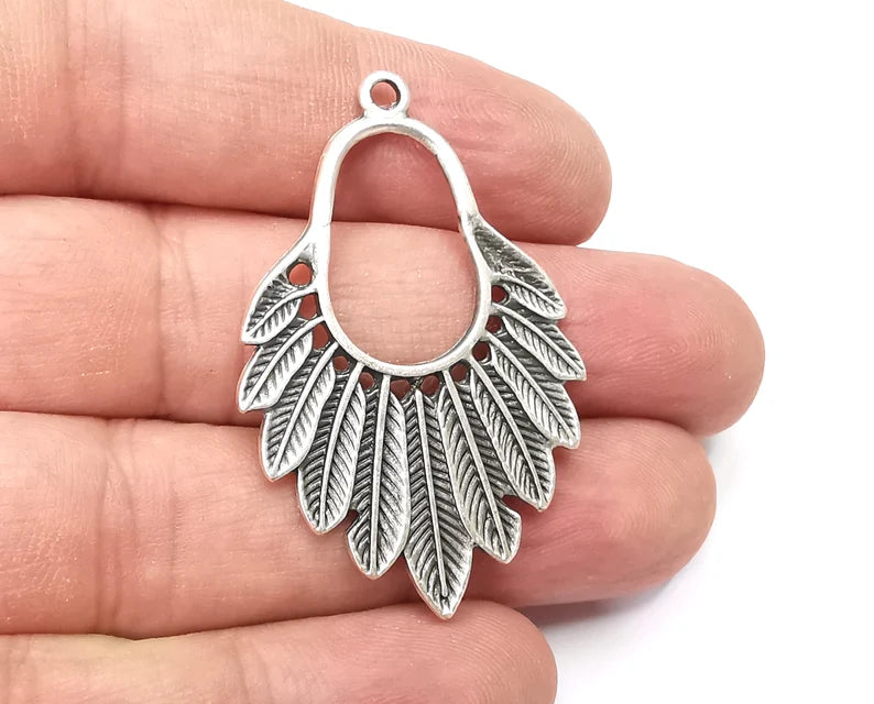 Feather Charms, Antique Silver Plated Charms (46x30mm) G28864