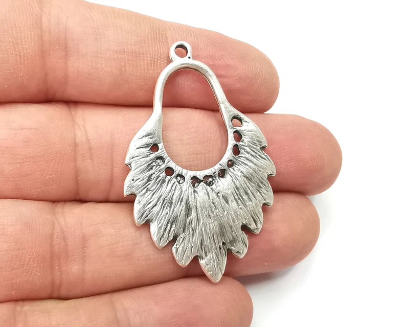 Feather Charms, Antique Silver Plated Charms (46x30mm) G28864