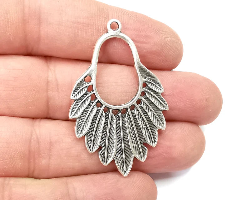 Feather Charms, Antique Silver Plated Charms (46x30mm) G28864