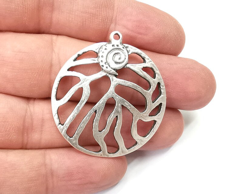 Round Swirl Charms, Antique Silver Plated Charms (40x36mm) G28863