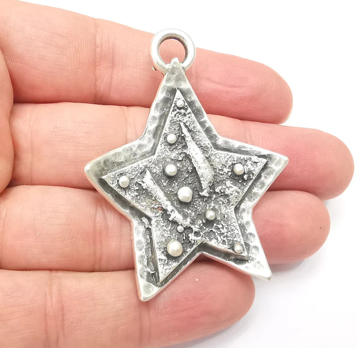 Star Charms, Falling Star Charm, Antique Silver Plated Night Sky Charms (56x43mm) G28872