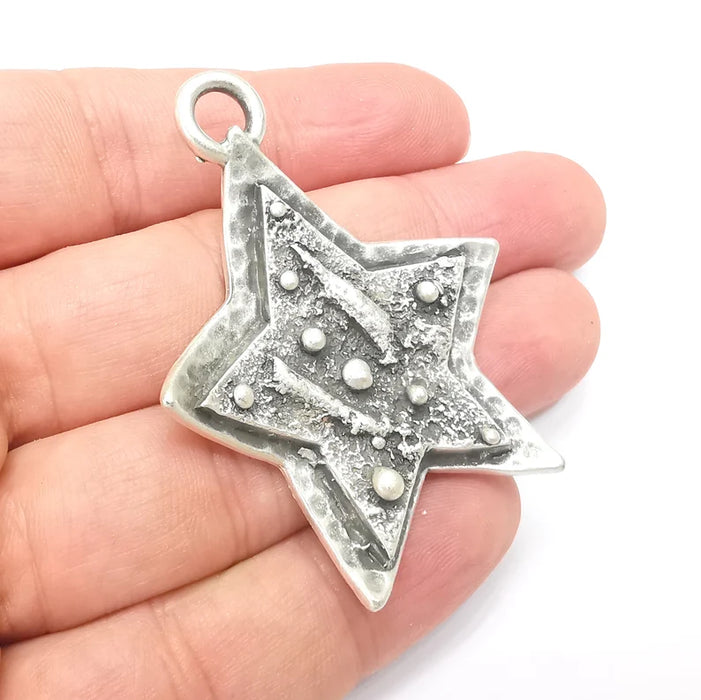 Star Charms, Falling Star Charm, Antique Silver Plated Night Sky Charms (56x43mm) G28872