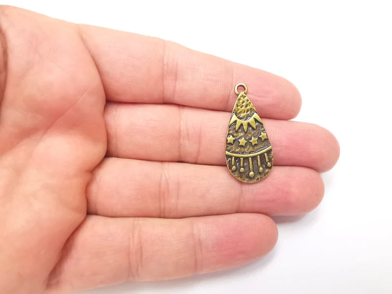 Drop Stars Charms, Sun Charm, Antique Bronze Plated Falling Star Charms (33x16mm) G28874