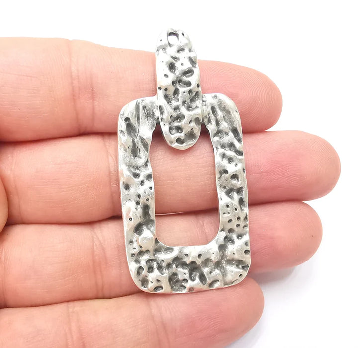 Unique Hammered Silver Pendant Antique Silver Plated Charms (58x28mm) G28876