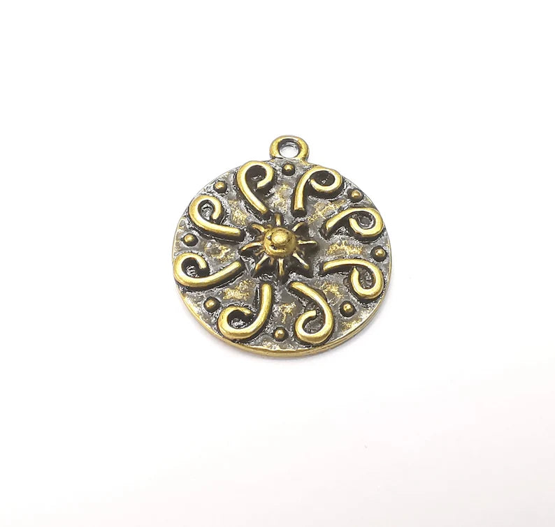 Shining Star Charms, Sun Charm, Antique Bronze Plated Charms (27x23mm) G28878