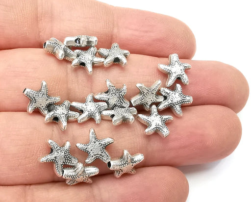 5 Starfish Beads Antique Silver Plated Metal Beads (10mm) G28879